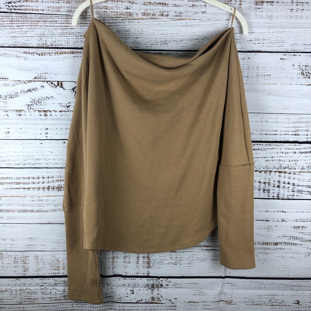 Elegant Tan Off-Shoulder Sweater